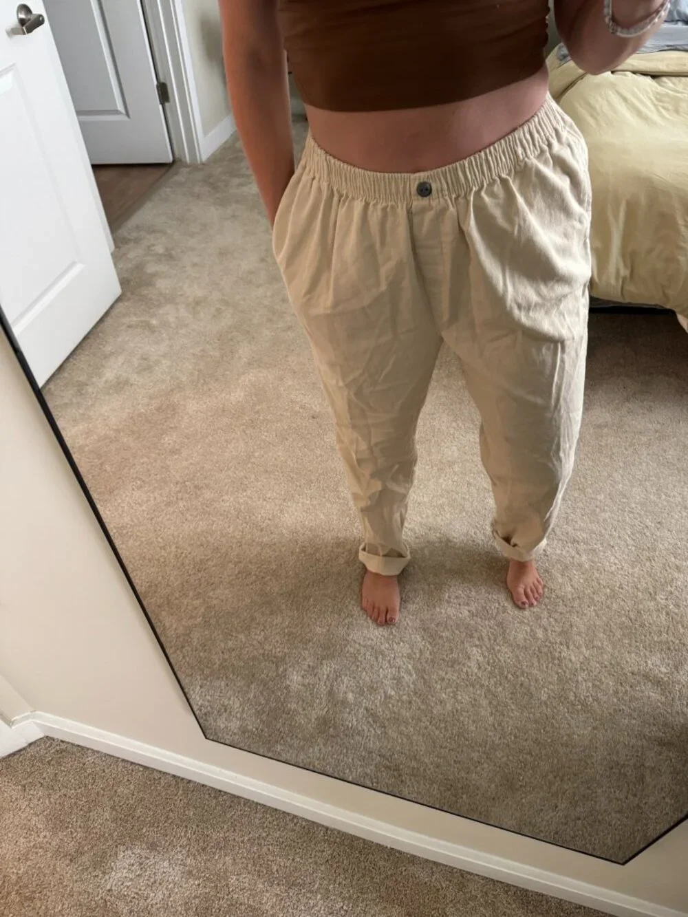 Vintage Cream Cotton Lounge Pants Size Large Tall